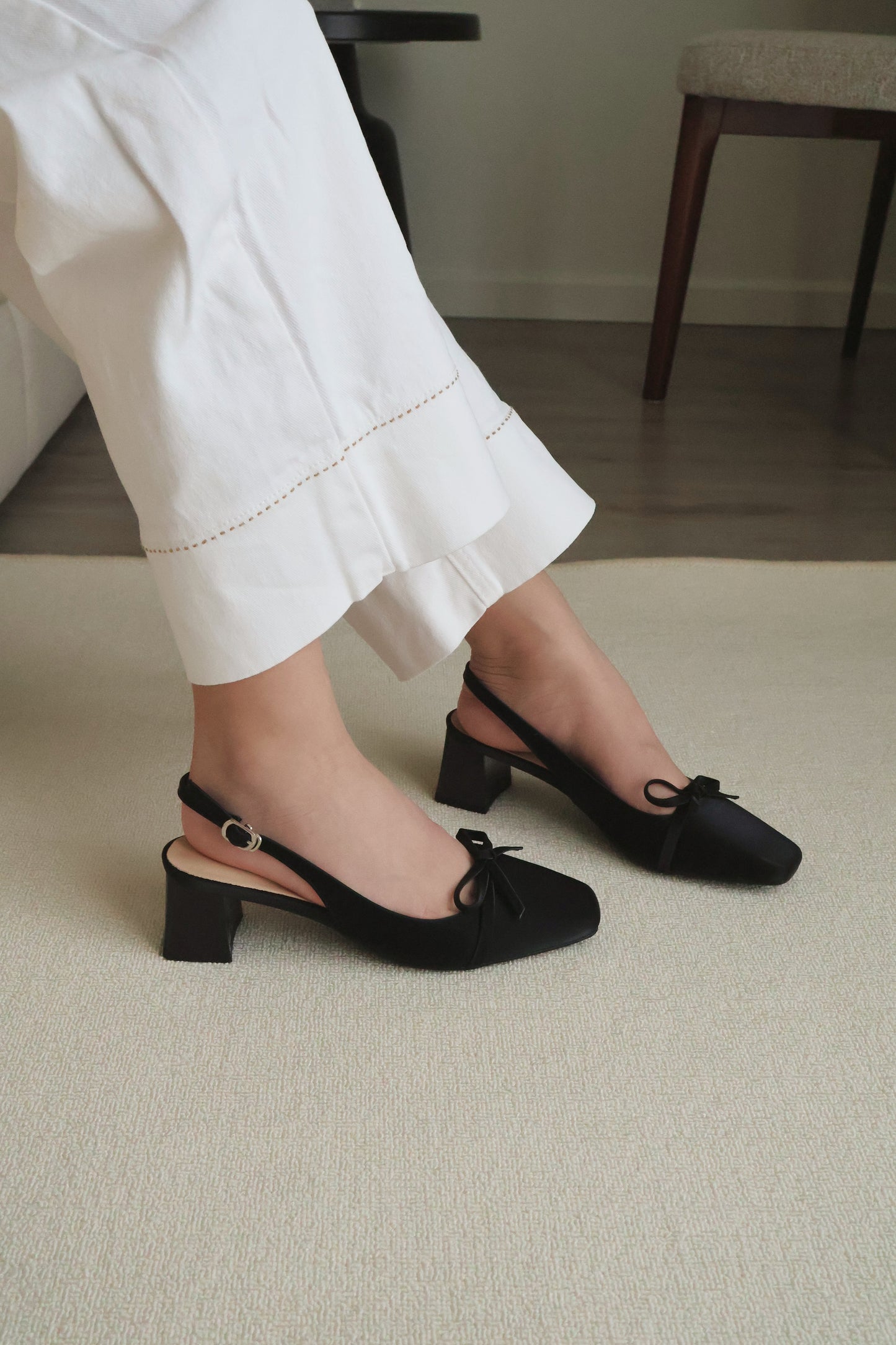 Rynn Bow Slingback Heels (Black)