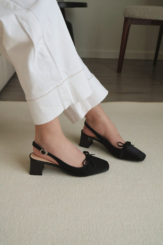 Rynn Bow Slingback Heels (Black)