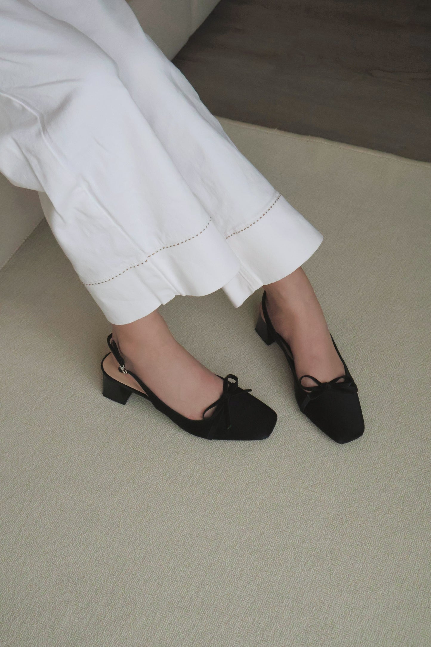 Rynn Bow Slingback Heels (Black)