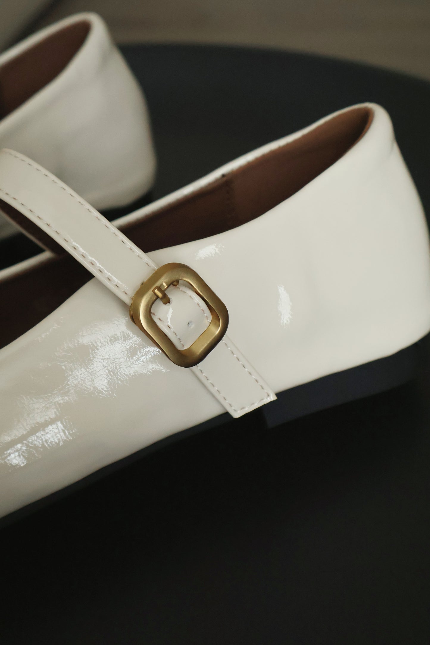 Nori Glossy Mary Jane Flats (Cream White)