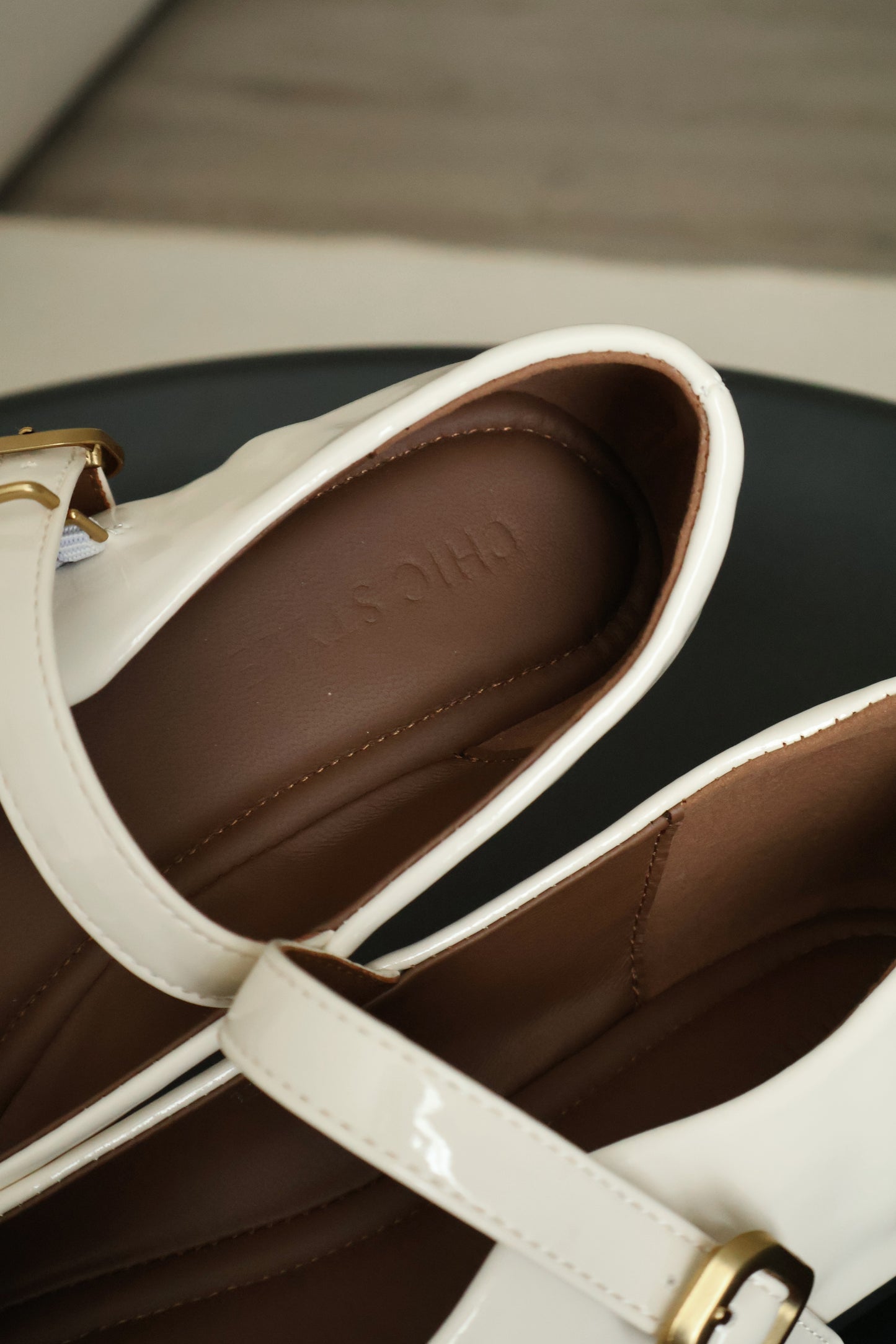 Nori Glossy Mary Jane Flats (Cream White)