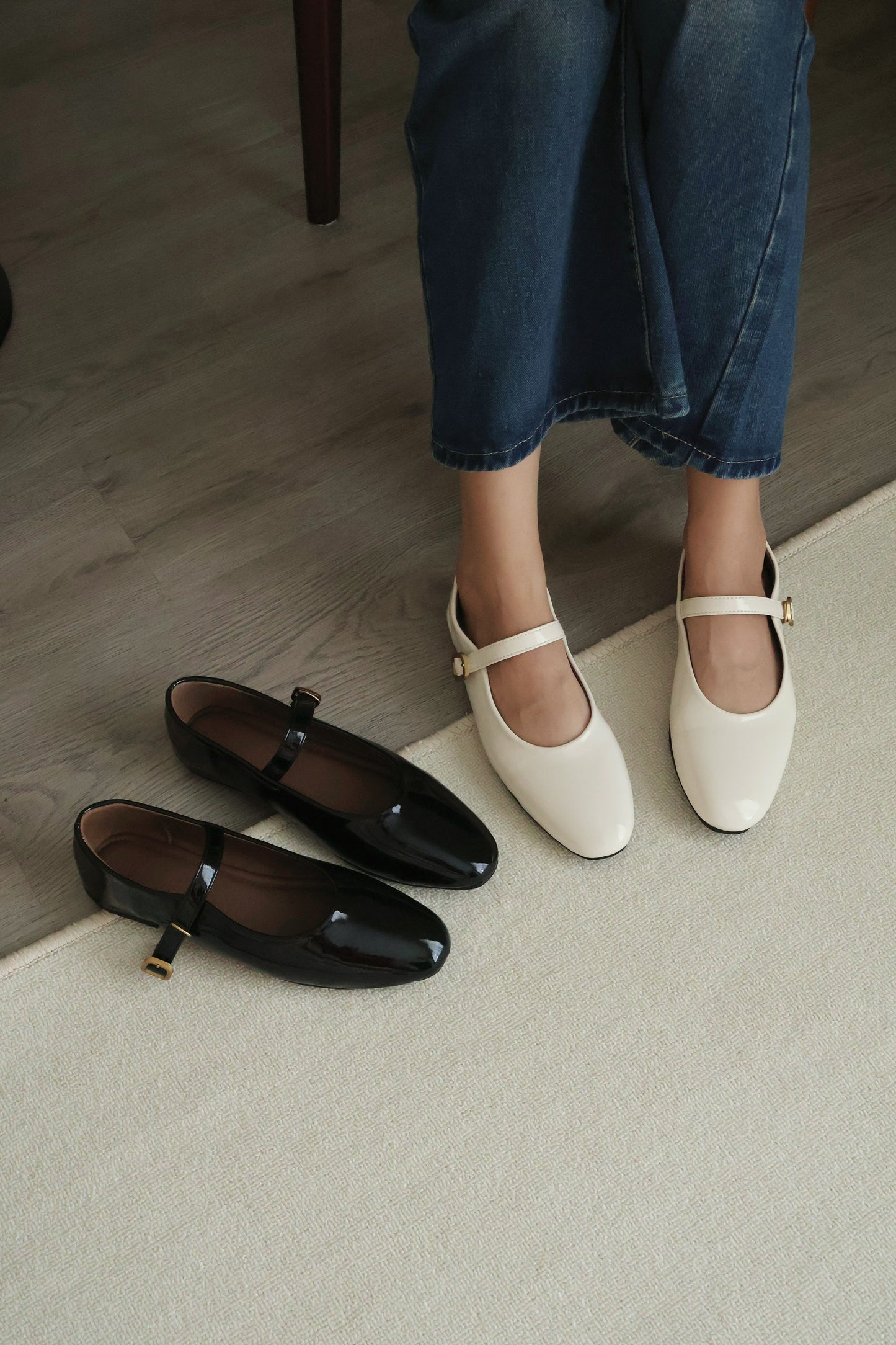 Nori Glossy Mary Jane Flats (Cream White)