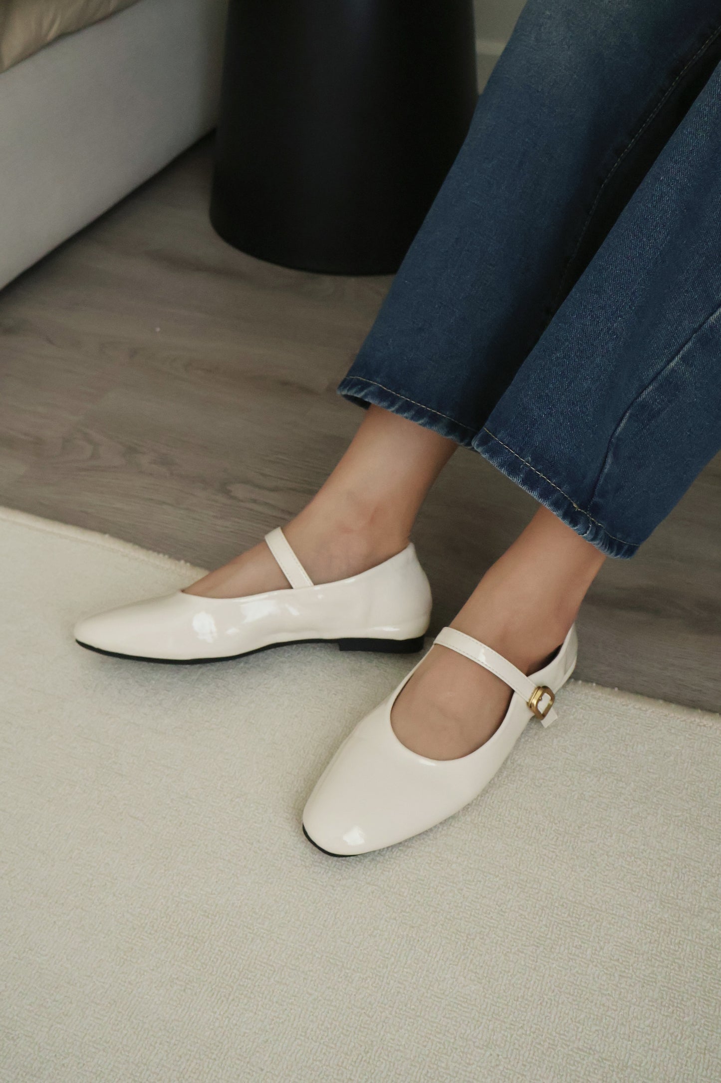 Nori Glossy Mary Jane Flats (Cream White)