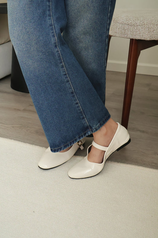 Nori Glossy Mary Jane Flats (Cream White)