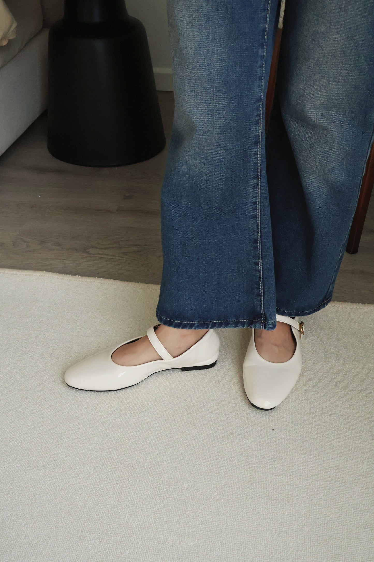 Nori Glossy Mary Jane Flats (Cream White)