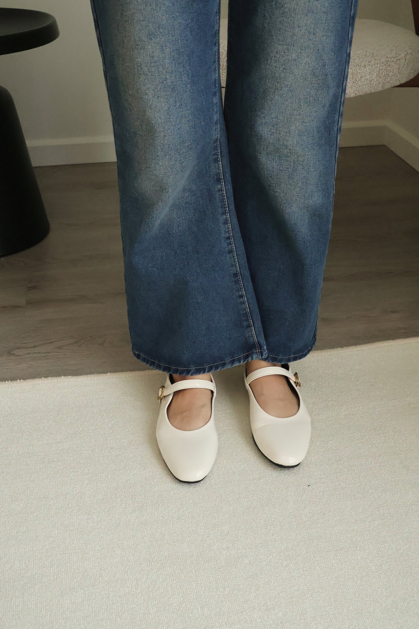 Nori Glossy Mary Jane Flats (Cream White)