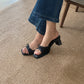 Aubree Bow Mesh Comfy Heels (Black)