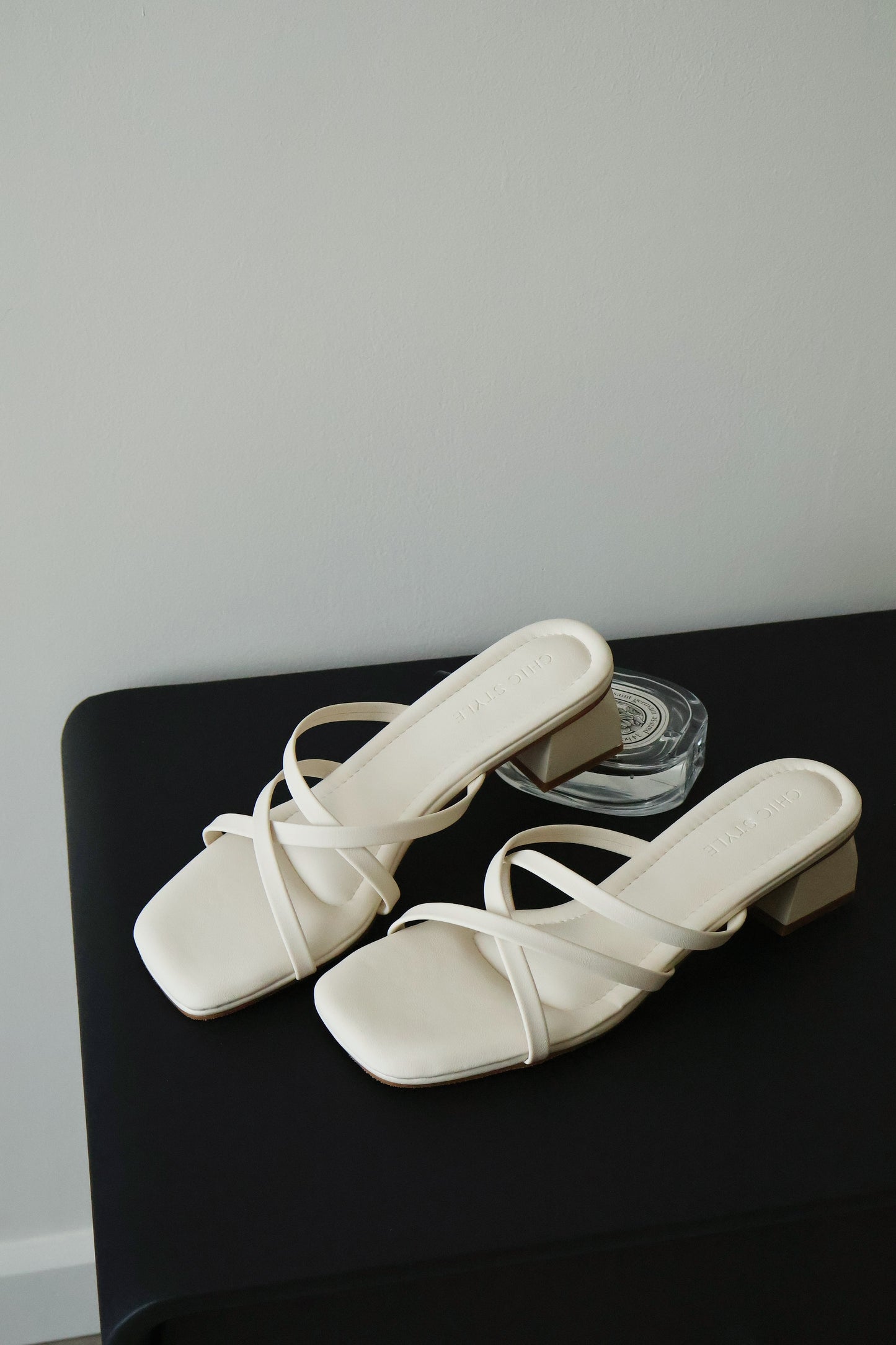 Della Strappy Block Heels (Cream White)