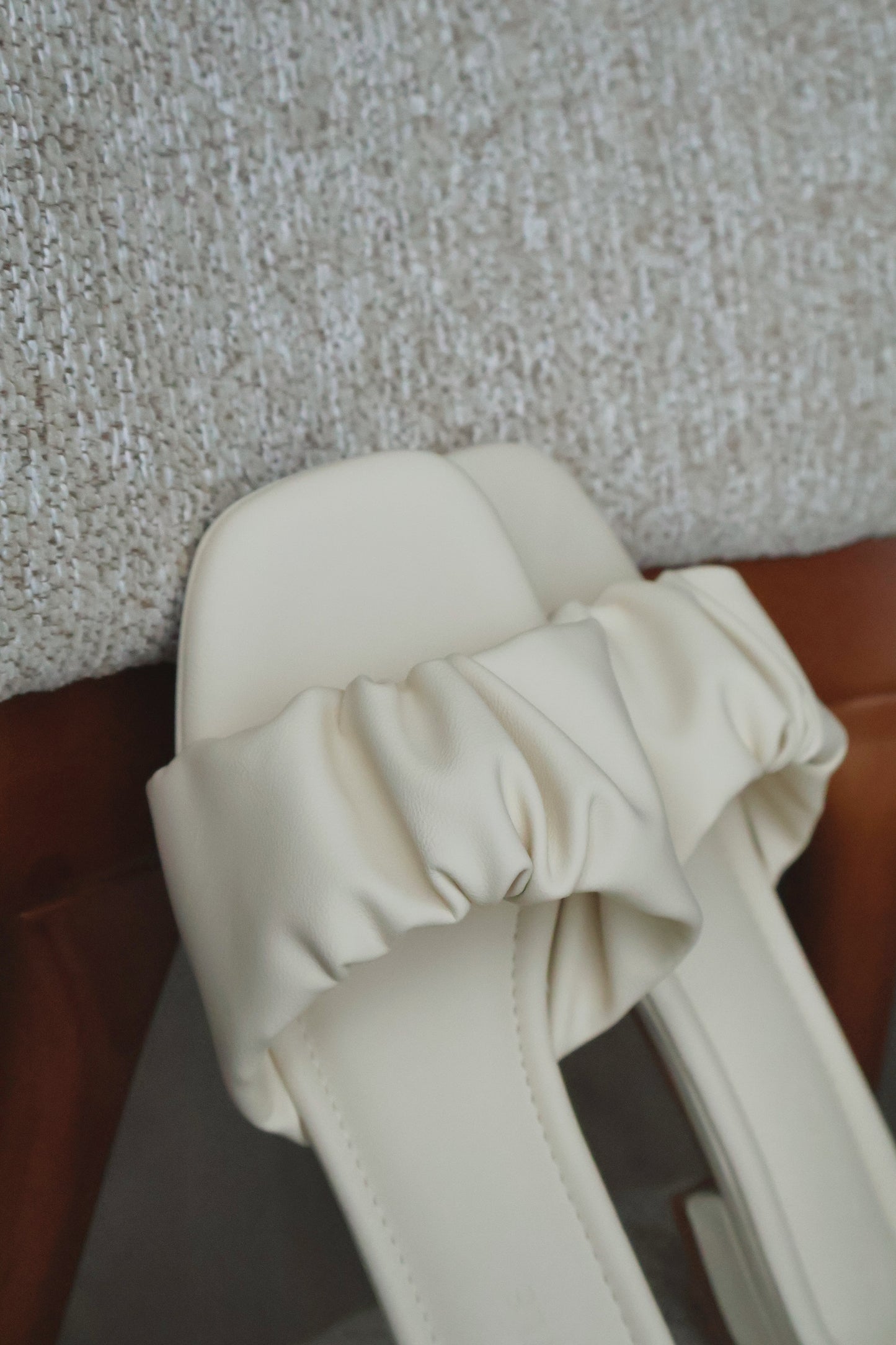 (Preorder) Faye Ruched Low Heel Sandals (Cream White)