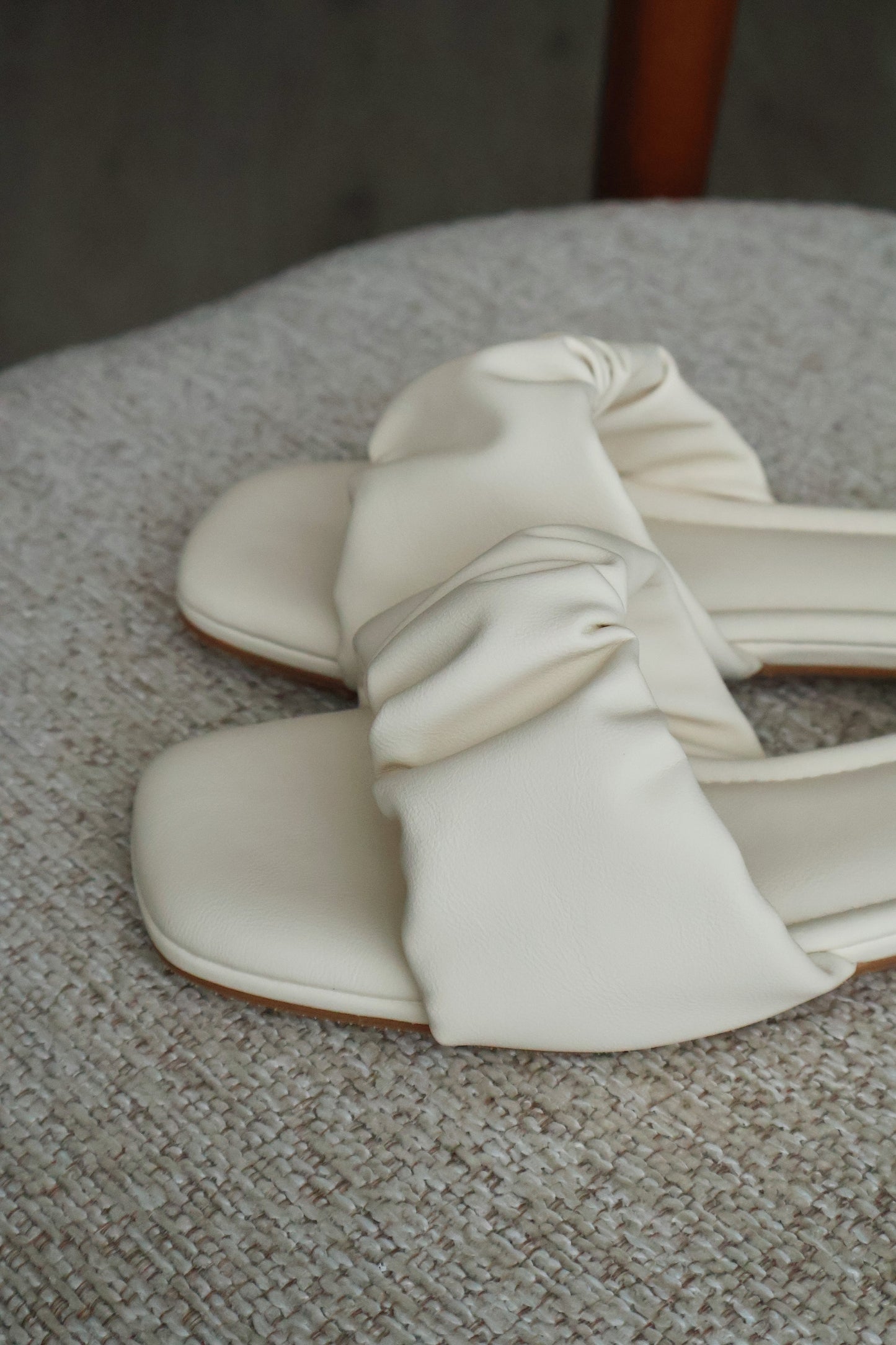 (Preorder) Faye Ruched Low Heel Sandals (Cream White)