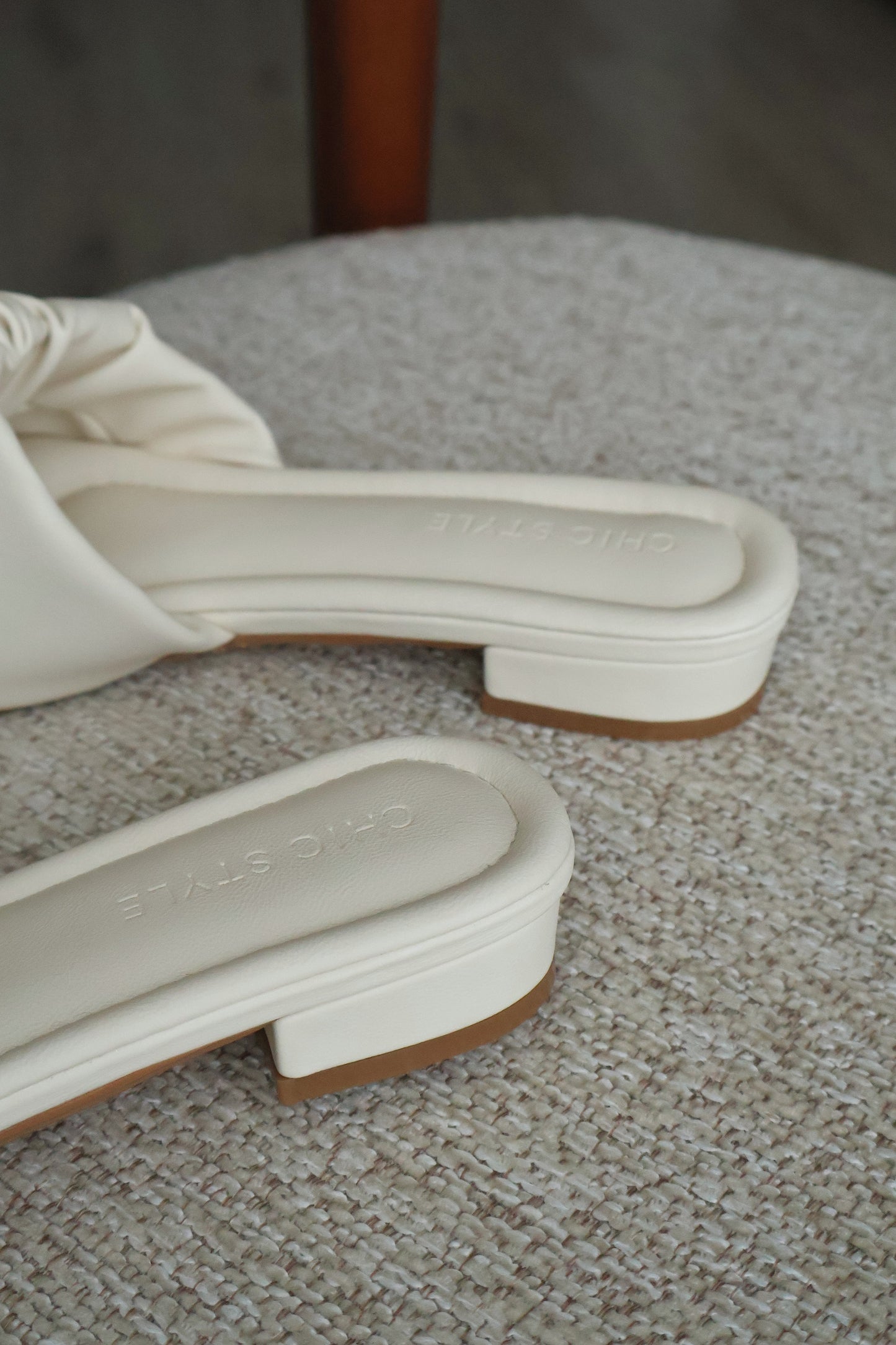(Preorder) Faye Ruched Low Heel Sandals (Cream White)
