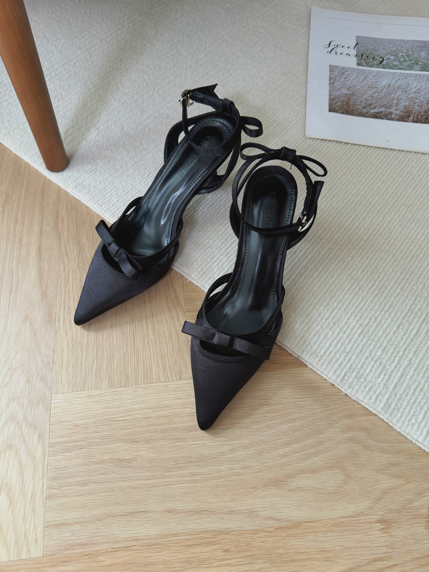 Maira Coquette Pointed Buckle Heels (Black)