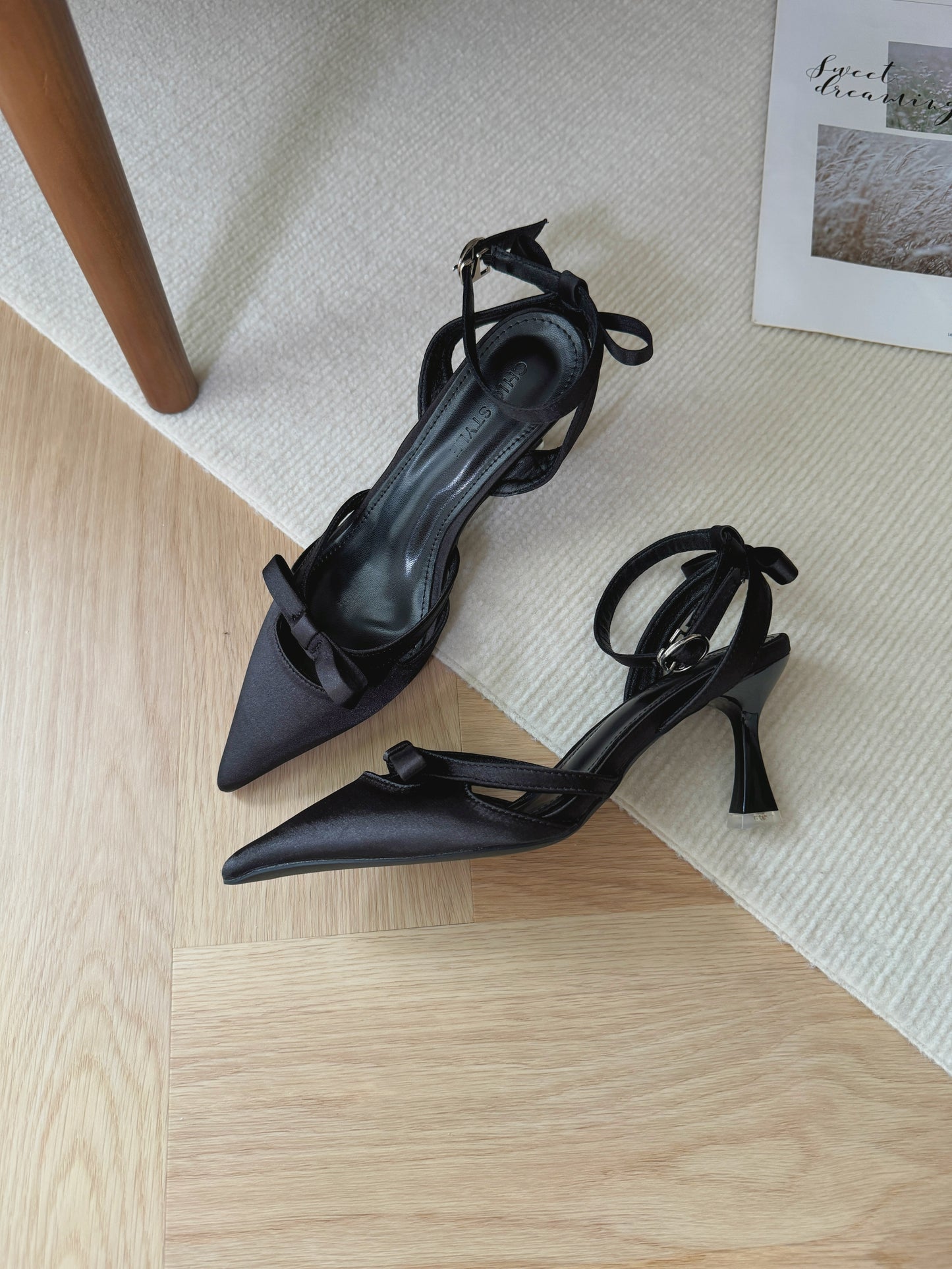 Maira Coquette Pointed Buckle Heels (Black)