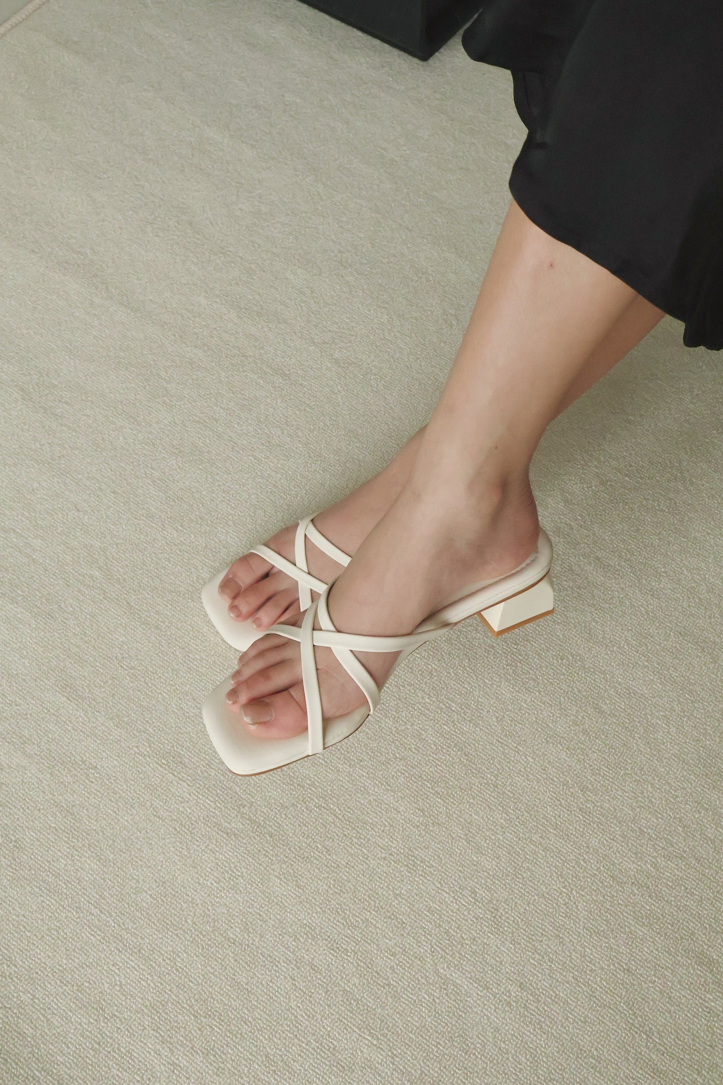 Della Strappy Block Heels (Cream White)
