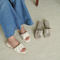 Faye Ruched Low Heel Sandals (Cream White)