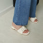 Faye Ruched Low Heel Sandals (Cream White)