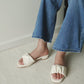Faye Ruched Low Heel Sandals (Cream White)