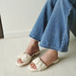 Faye Ruched Low Heel Sandals (Cream White)