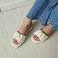 Faye Ruched Low Heel Sandals (Cream White)