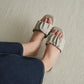 Faye Ruched Low Heel Sandals (Greige)