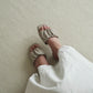Faye Ruched Low Heel Sandals (Greige)