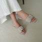 Faye Ruched Low Heel Sandals (Greige)