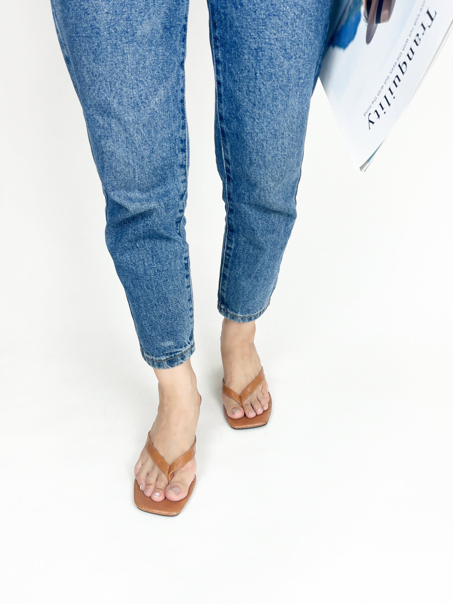 Janelle Low Heel Thong Sandals (Brown)