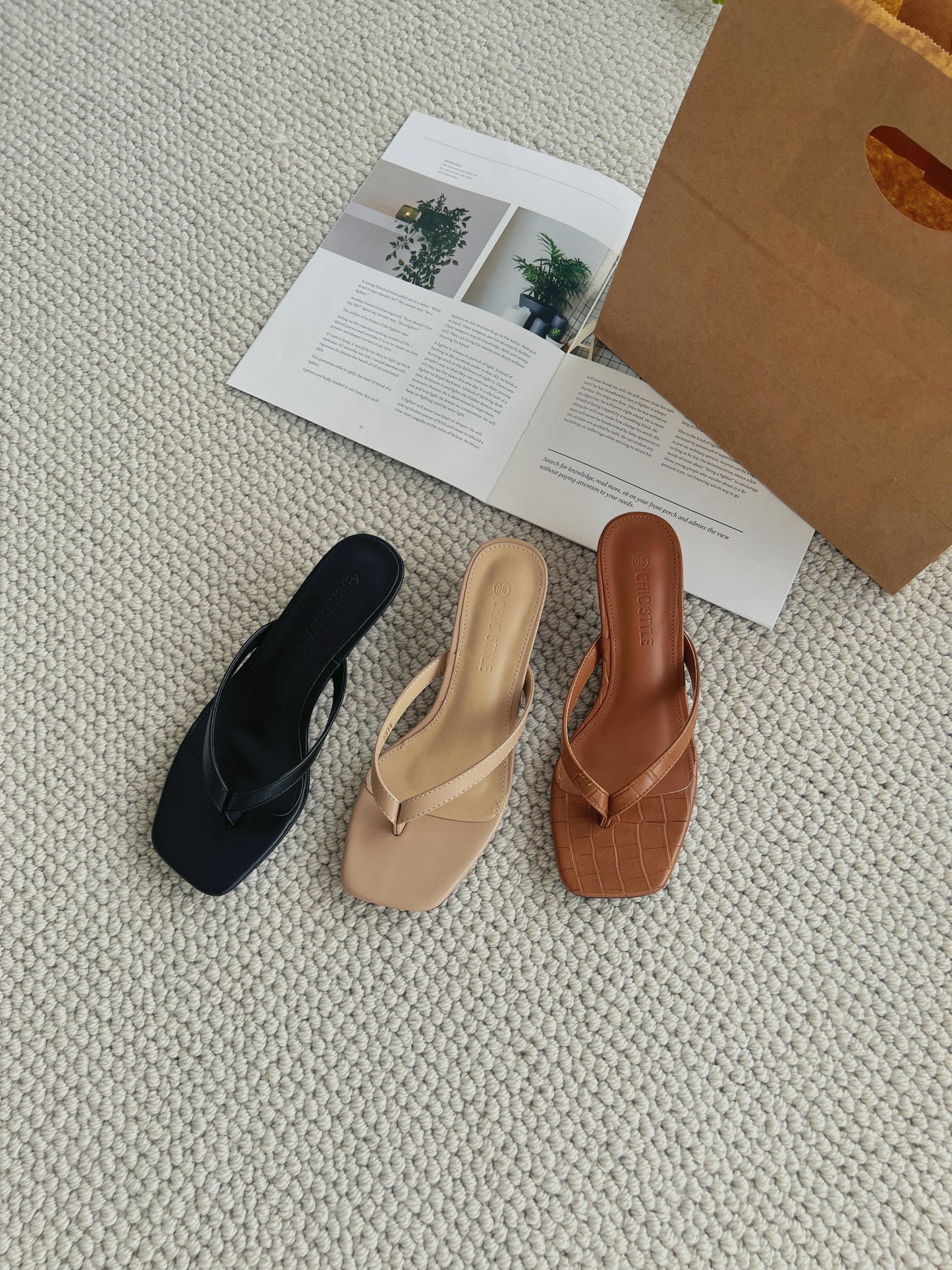 Janelle Low Heel Thong Sandals (Sand)