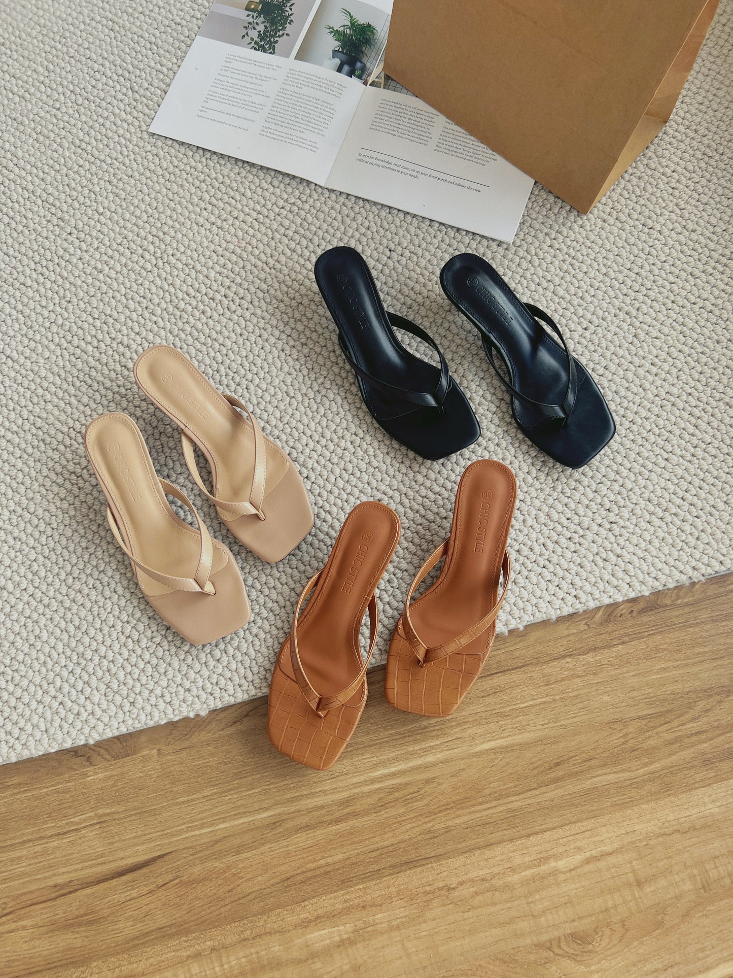 Janelle Low Heel Thong Sandals (Black / Size 36 37 38 40)