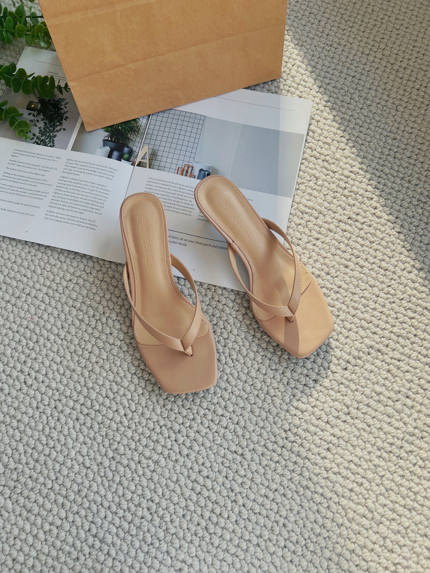 Janelle Low Heel Thong Sandals (Sand)