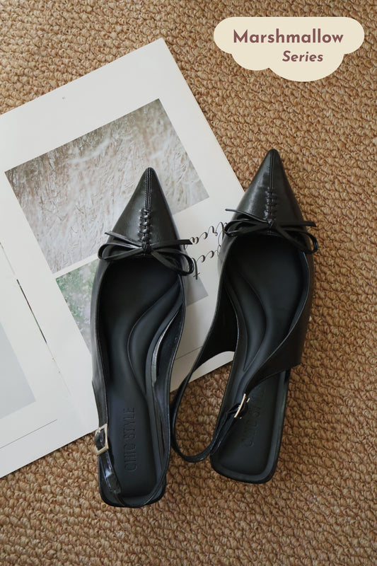 Elyn Stitchy Bow Heels (Black)