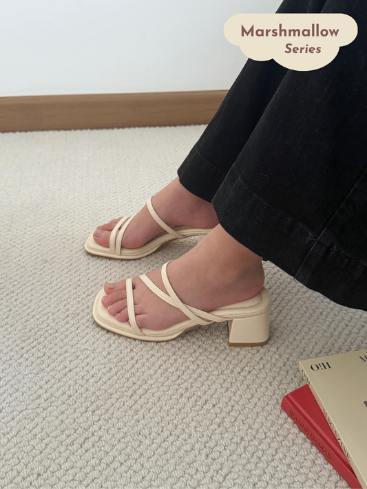[Preorder] Lucie Strappy Comfy Heels (Cream)