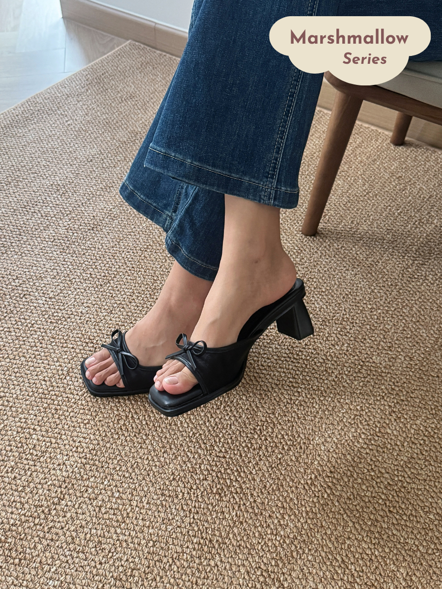 Aubree Bow Mesh Comfy Heels (Black)