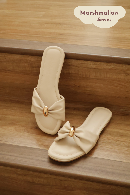 Vera Ribbon Slide Sandals (Cream White)