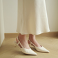 Zyra Pointy Slingback Heels (Cream White / 40)