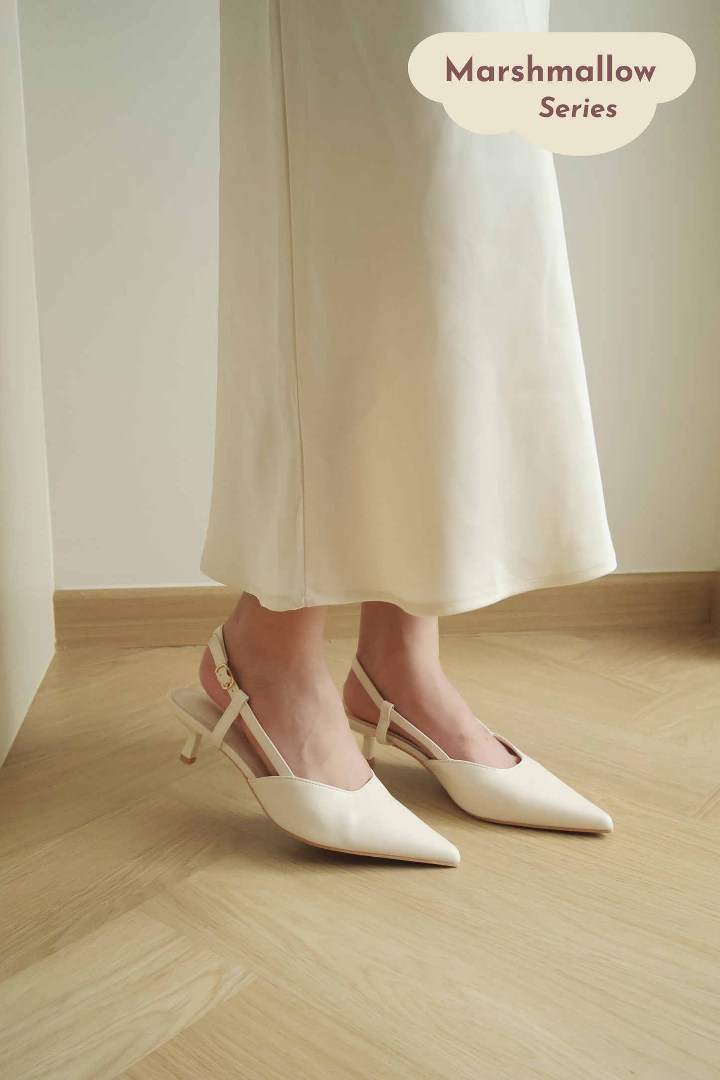 Zyra Pointy Slingback Heels (Cream White / 40)