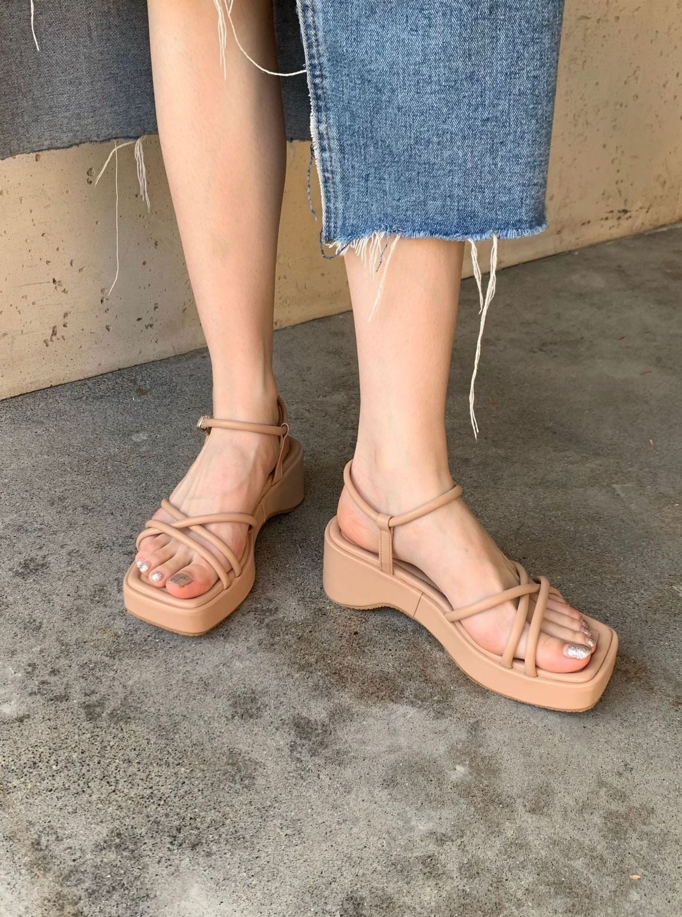 Breanne Casual Strappy Wedges (Khaki / 36 39 40)