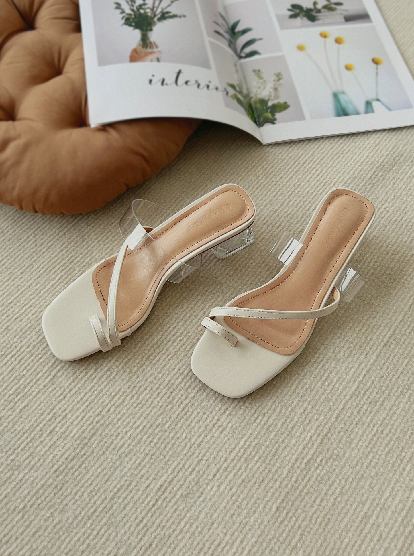 Crystal Pomelo Strappy Heels (White)