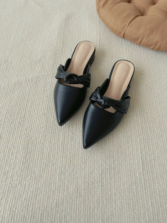 Sheila Knotted Pointed Mules (Black / Size 35)