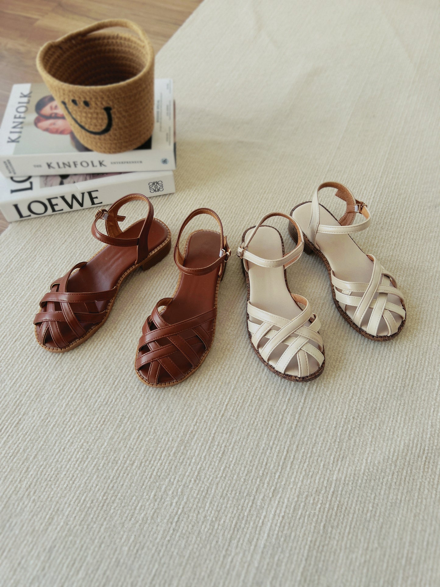 Elyse Interwoven Buckle Sandals (Cream)