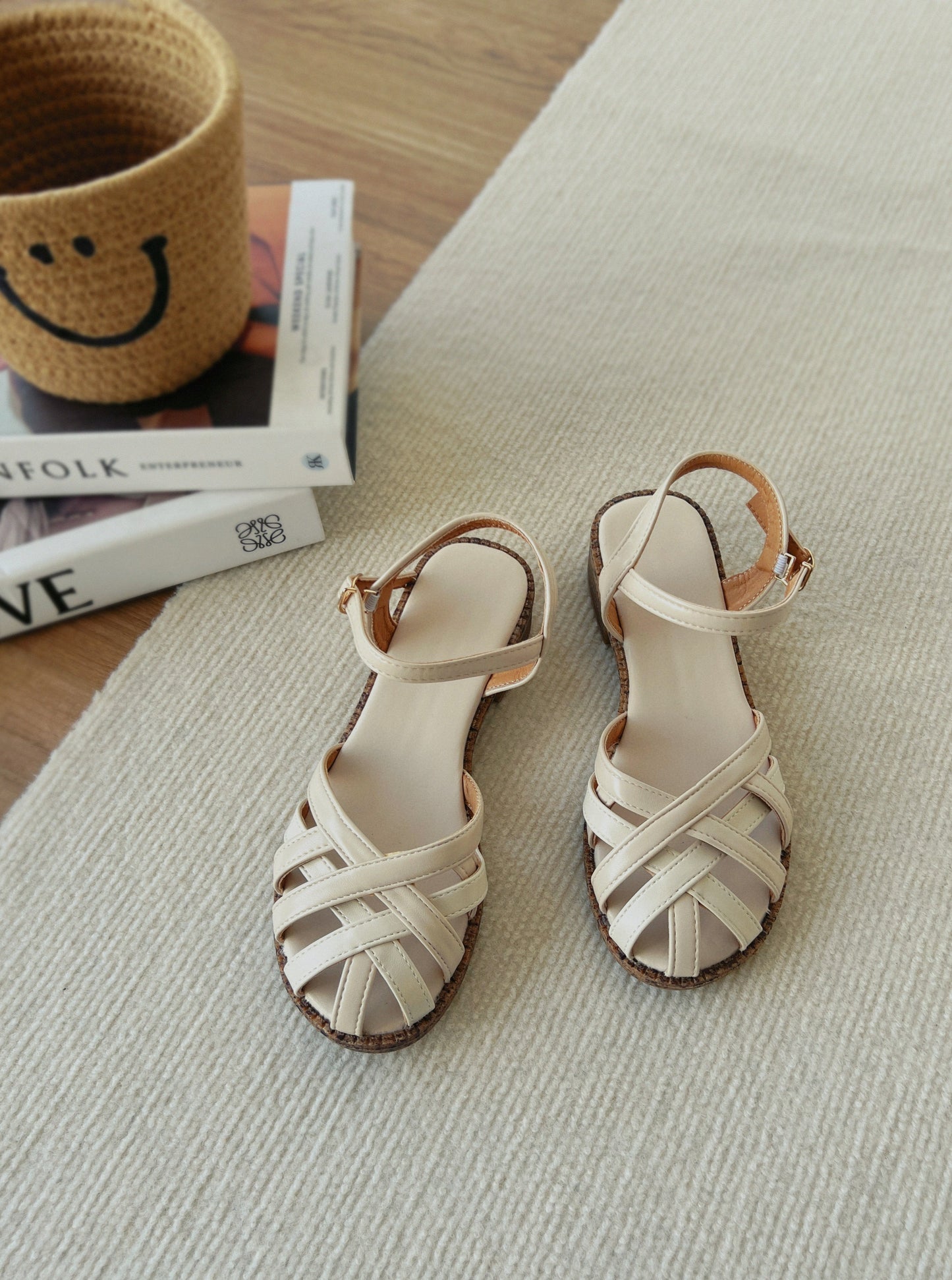 Elyse Interwoven Buckle Sandals (Cream)