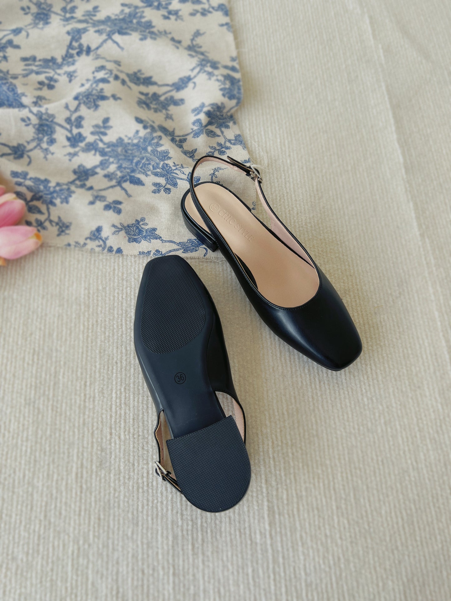 Louisa Slingback Flat Sandals (Black)