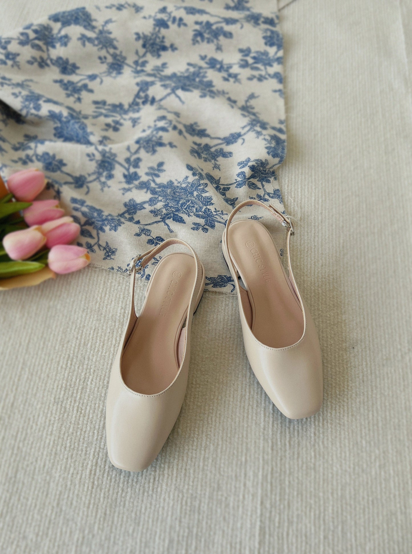 Louisa Slingback Flat Sandals (Cream)