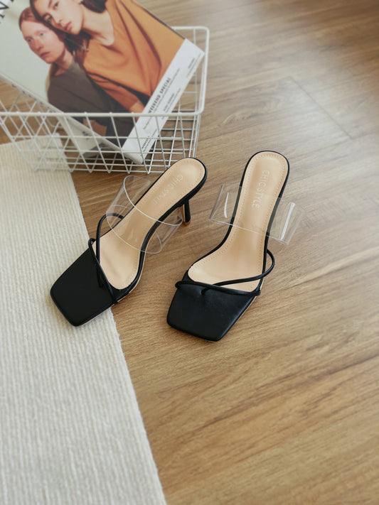 Carmen Clear Strap Heels (Black)