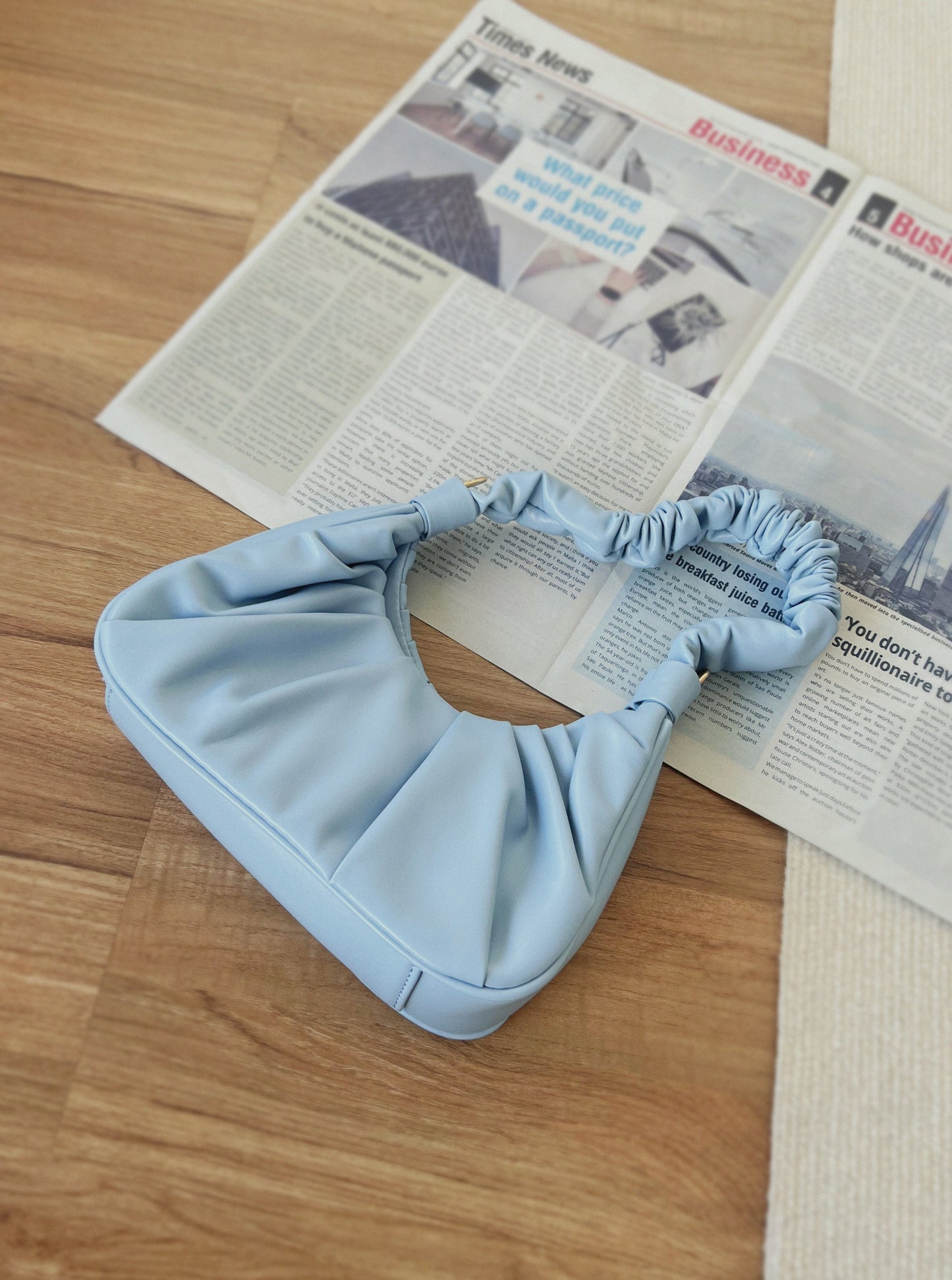 Evette Ruched Dumpling Bags (Baby Blue)