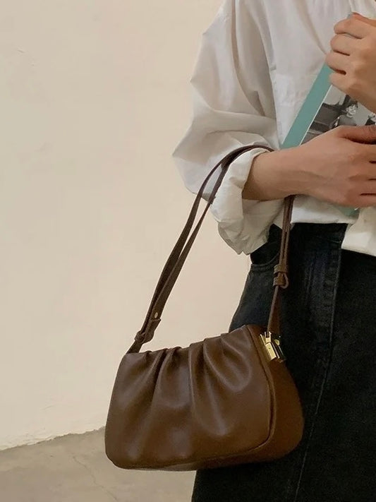 Terra Ruched Shoulder Bags (Brown)