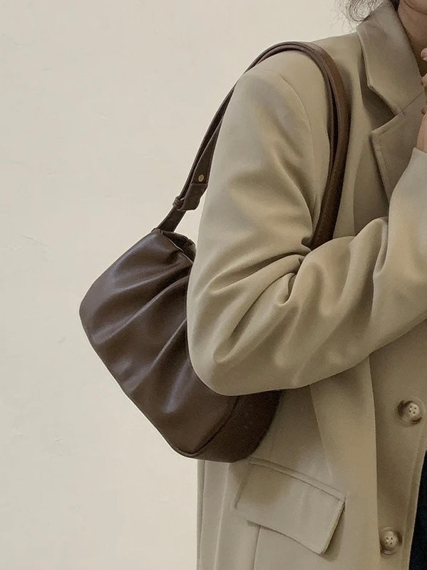 Terra Ruched Shoulder Bags (Brown)